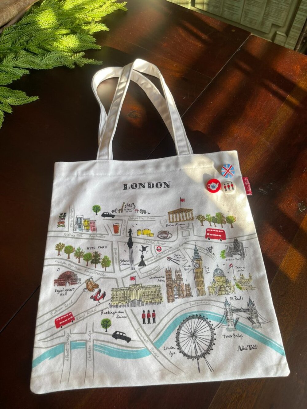 Alice Tait Whimsical London Map Canvas Shopper Tote Qty 2 - Picture 3 of 8